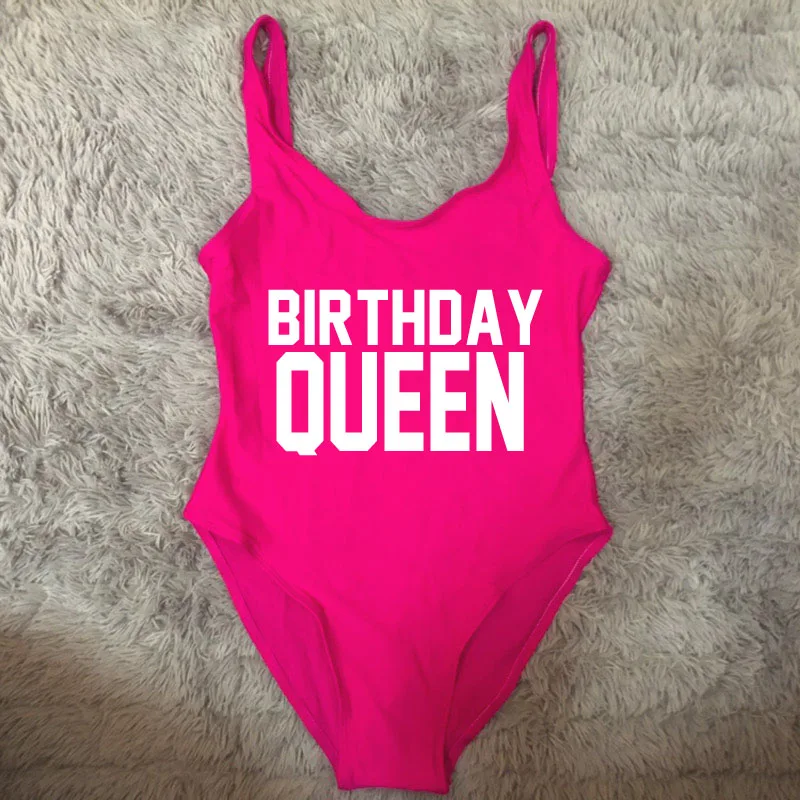 BIRTHDAY QUEEN Letter Swimwear Women One Piece Swimsuit Plus Size Bathing Suit Sexy Bodysuit High Cut maillot de bain femme 2021