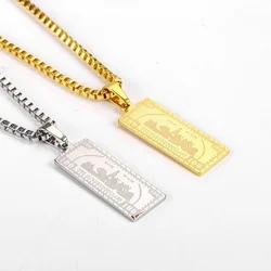 New Trendy Rectangle One Million Dollar Pattern Pendant Necklace Men's Necklace Sliding Dollar Pendant Accessories Jewelry