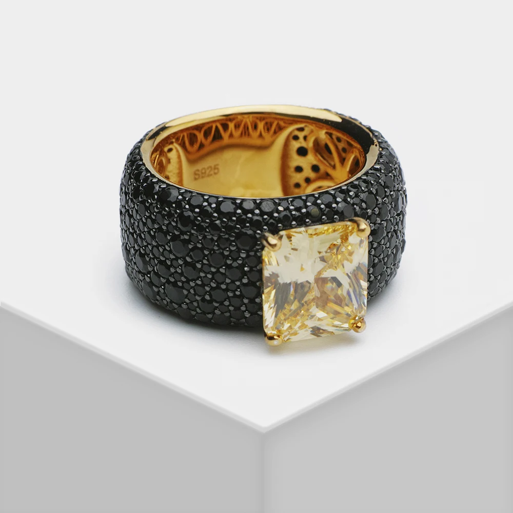 Zircon Black Yellow Square Stone Ring