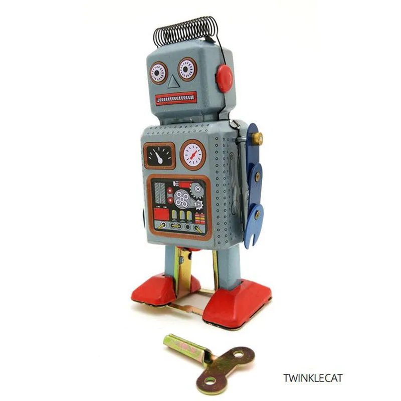 Zinn Arbeiter Roboter 12cm Nostalgischen Wind Up Retro Sammlung Spielzeug Shop Fenster Persönlichkeit Hause Dekoration Uhrwerk Figuren Zinn Spielzeug