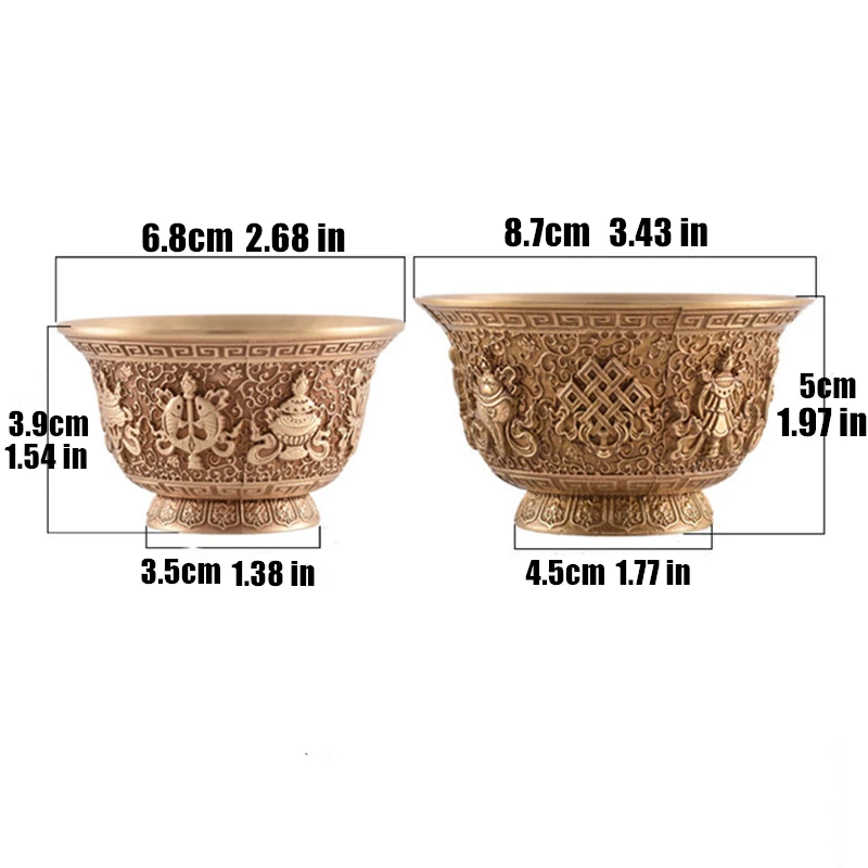 1pcs Embossed Brass Buddha Bowl Auspicious Tribute Holy Water Cup Buddhist Delicate Bowl Home's Gift Collection Decorative