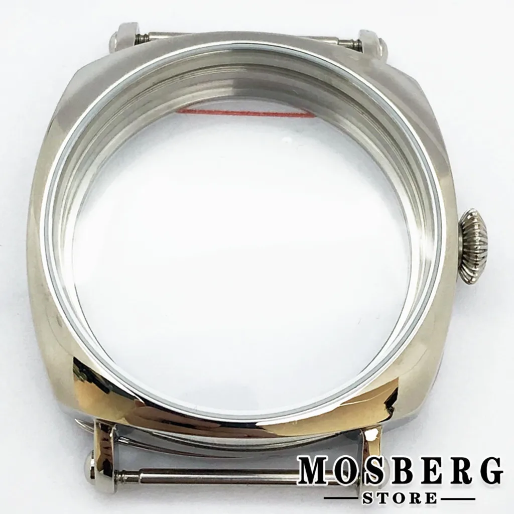 44mm Silver Watch Case Solid 316L Stainless Steel For ETA 6498 6497 ST3600 Movement Watch Accessories Parts