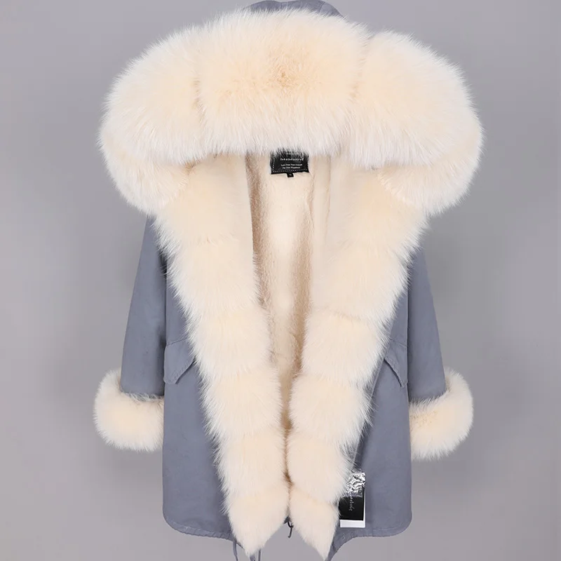 Maomaokong-Manteau d'hiver en fourrure de torche véritable pour femme, long, beige, parka d'extérieur, 2024