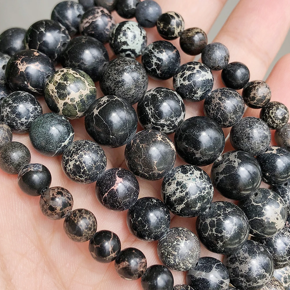 Wholesale Natural Black Sediment Jasper tone Beads Round Loose Spacer Beads For Jewelry Making Diy Bracelet 4/6/8/10mm 15inch