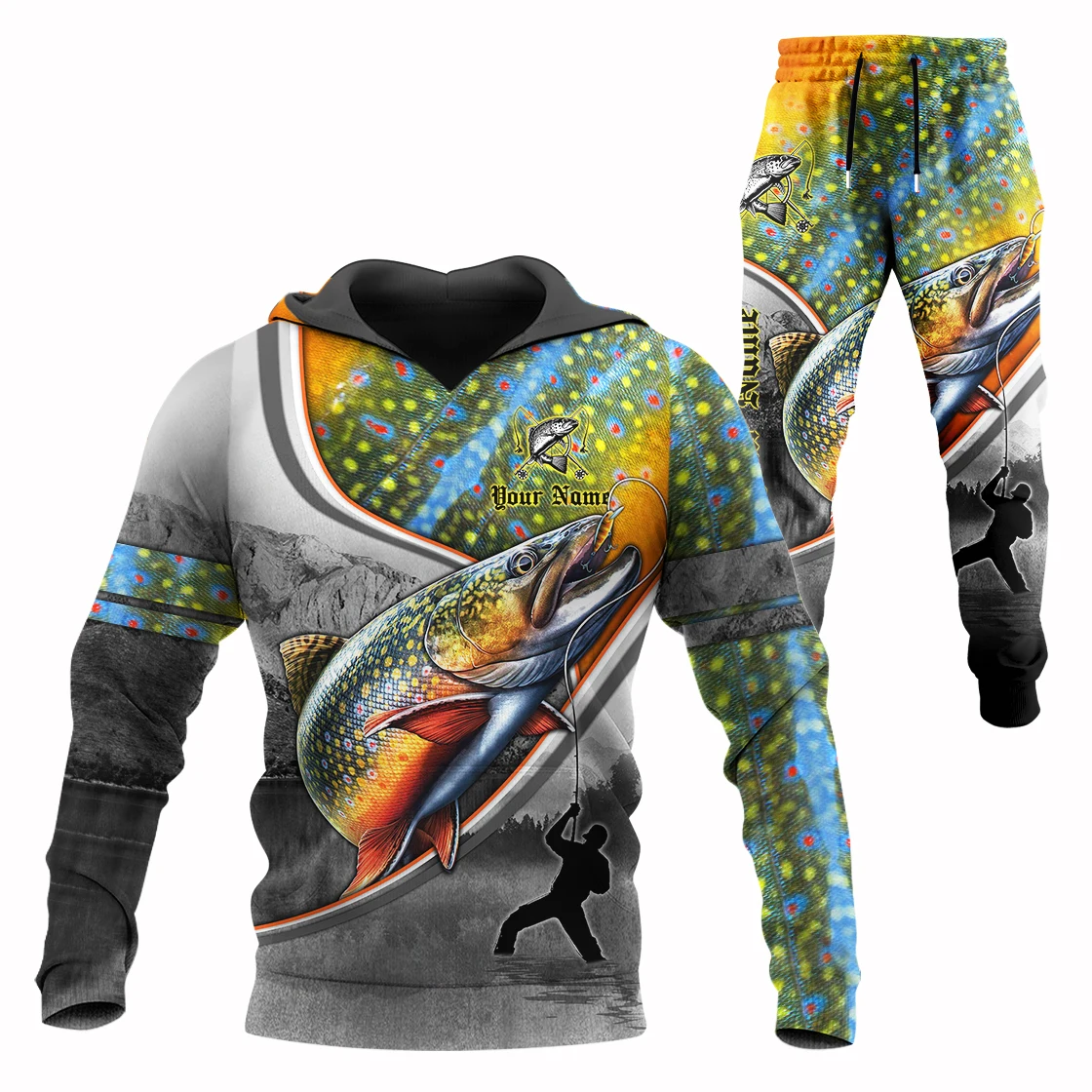 Trout Fishing Custom Name 3D Printed Men Sets Hoodie&Pants Autumn Unisex Sportswear Casual Street Tracksuits Male Clothes TZ-03