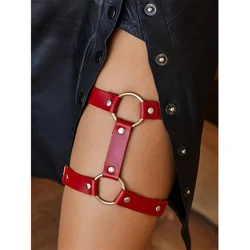 Elástico em anel de perna, cinta de liga para mulheres, meias de escravo punk, alças de liga, couro vermelho, bondage, suspensório de coxa para meninas