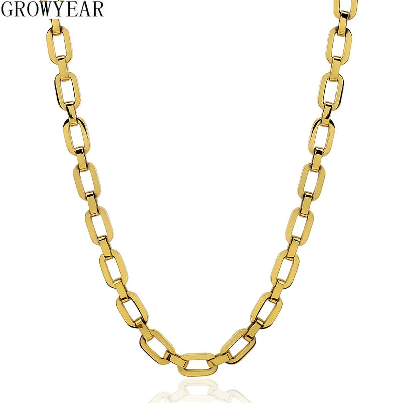 Round Corner Geometric Link Gold Color Statement Necklace for Women Men 9mm Wide Thick Chain Necklace Fashion Jewelry Set