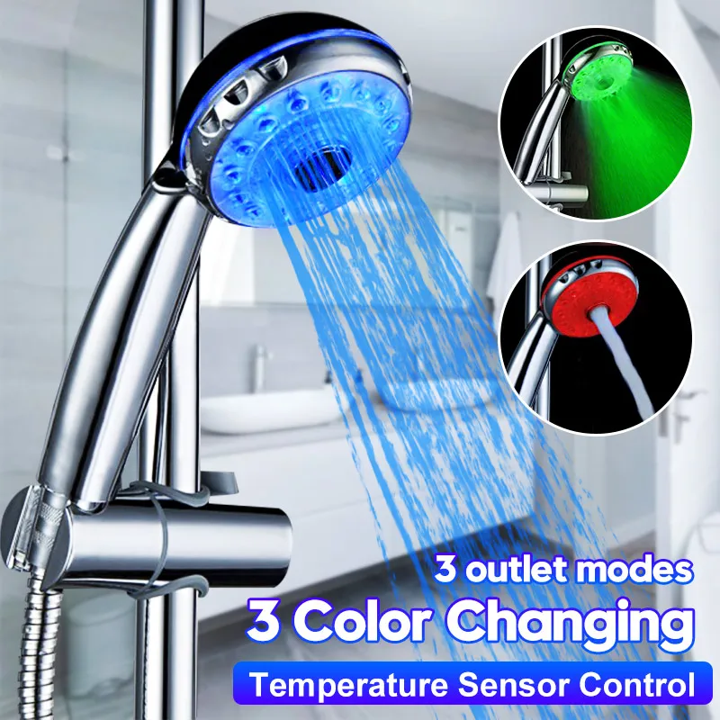 

Adjustable Temperature Shower Head 3 Mode 7 Color Led Light Sprinkler Sensor Bath Sprinkler Colorful Flash Bathroom Shower Head