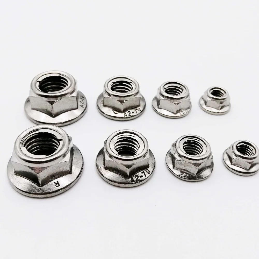 2 stücke m4-m12 304 edelstahl vorherrschende drehmoment art alle metall einsatz sechs kant verriegelung mutter mit flansch hex selbstsicher nde gb6187 – Detail 3
