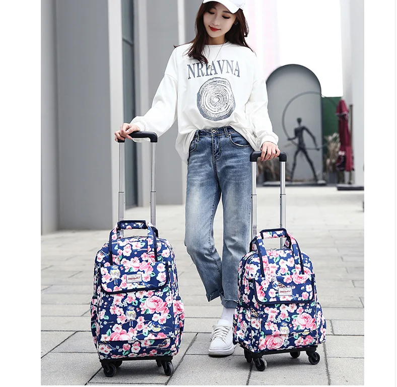 20 Inch Vrouwen Reizen Trolley Tassen Vrouw Handbagage Hand Luggae Tas Rolling Tassen Vrouwen Cabine Wielen Rugzak met Wielen