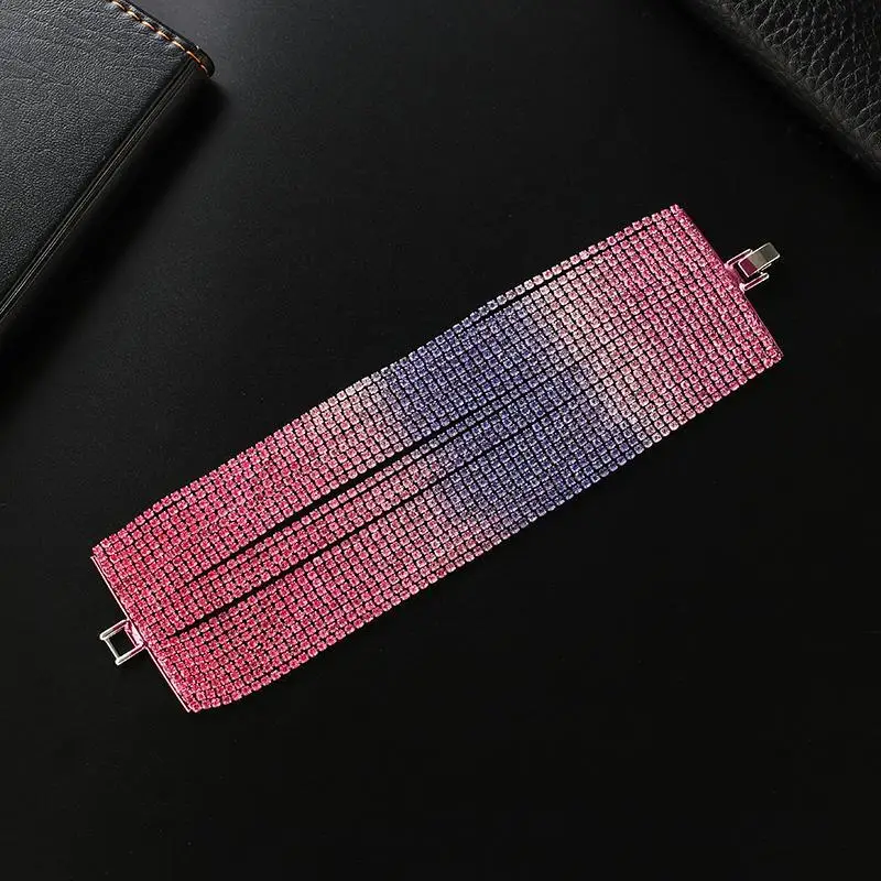 New Fashion Colorful Rhinestone Bracelets Femme big Gradient Crystal Bracelets For Women Bling Girl Gift Wedding Jewelry B301 image 3