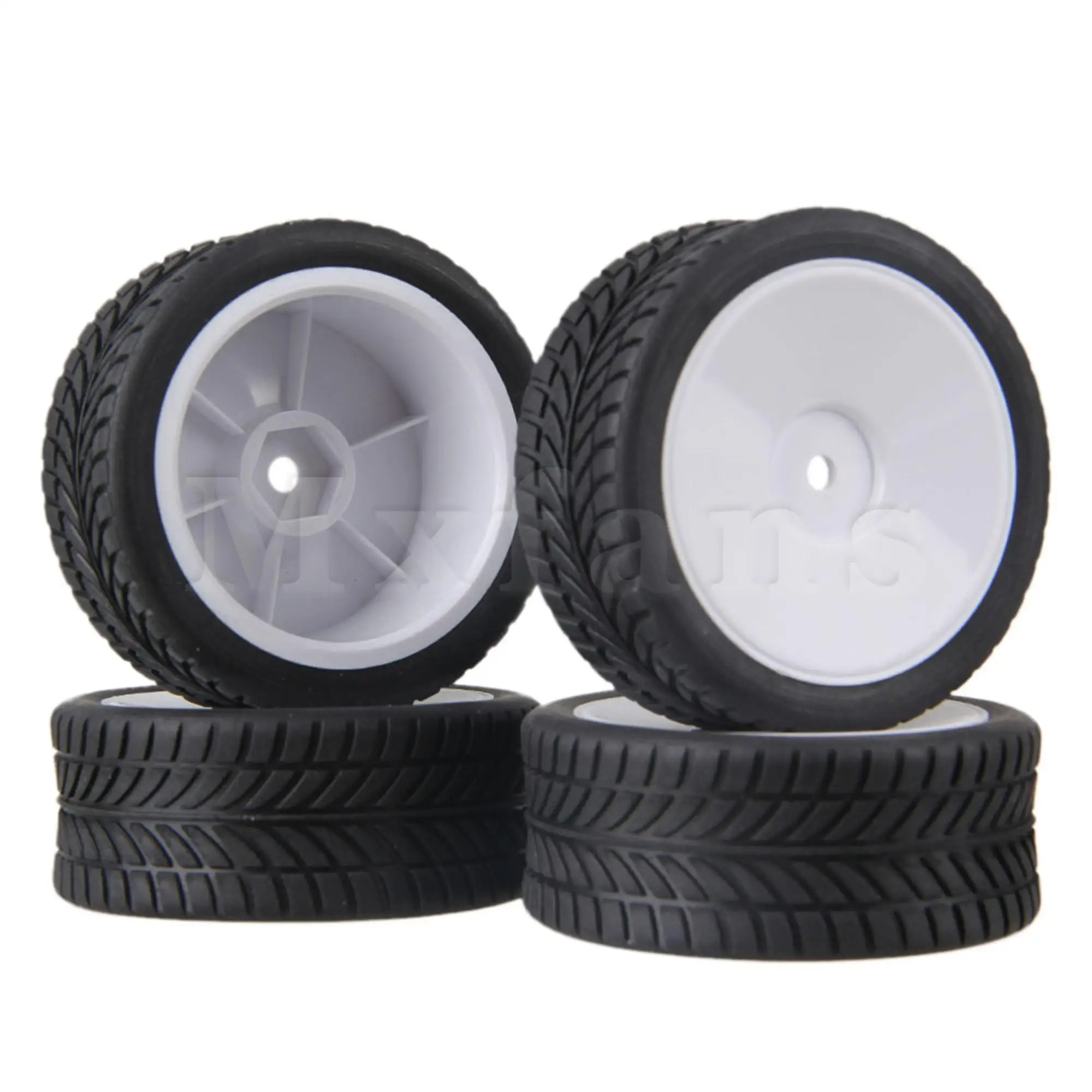 4Pcs Closed White Wheel Rim&Rubber Tyre Replacement for RC1:10 On-Road Car