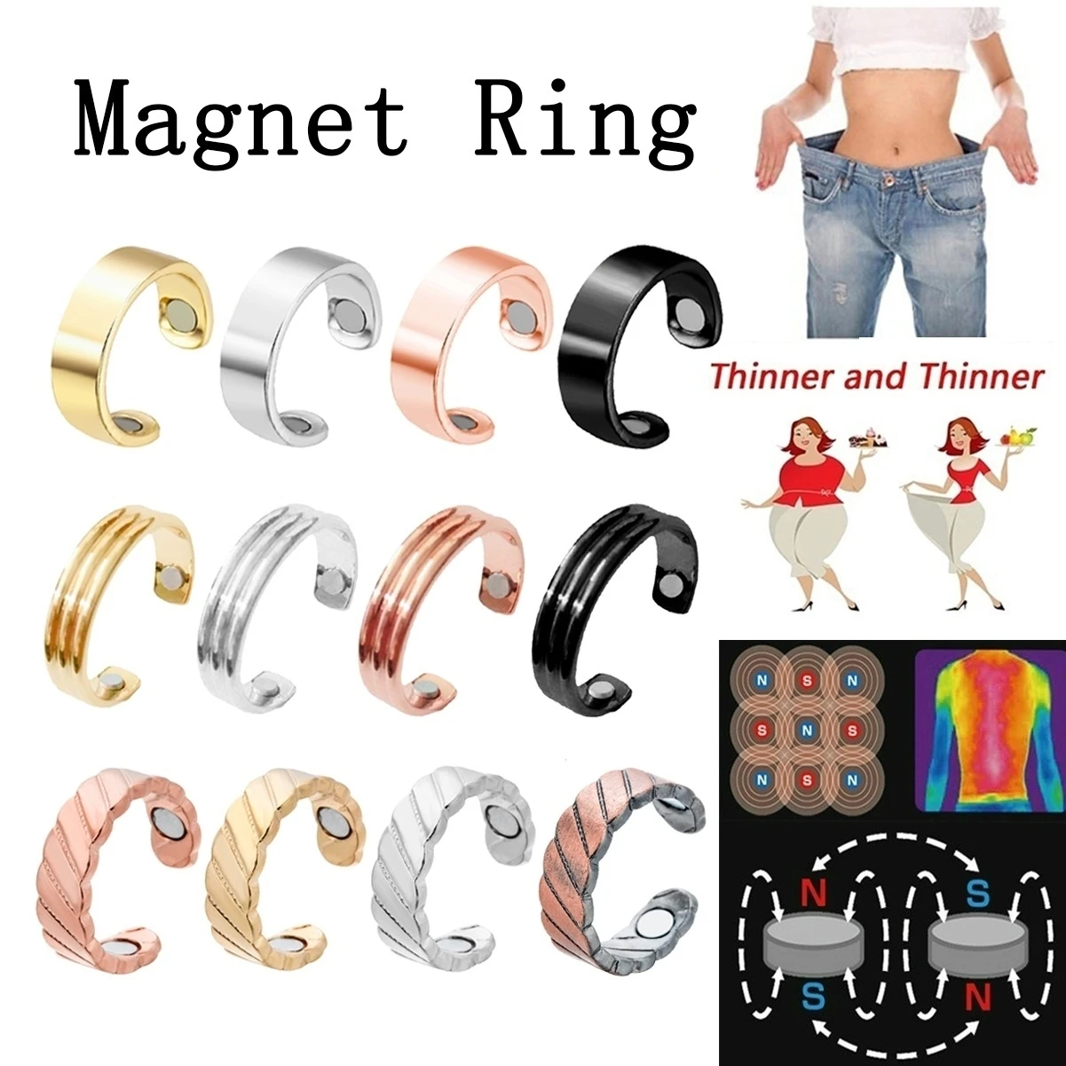 12 Styles Fashion Magnetic Health Ring Keep Slim Fitness Weight Loss Slimming Magnetic Ring Keep Fit Health Slimming Ring