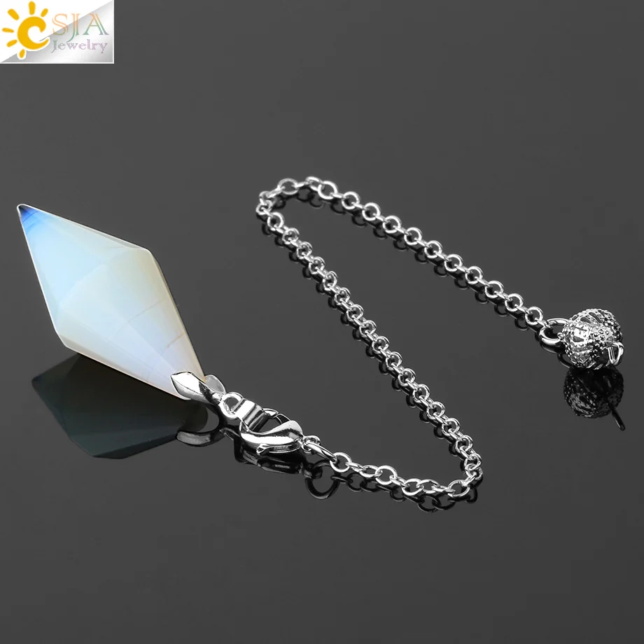 CSJA Natural Stones Pendulum for Dowsing Faceted Polygon Healing Pointed Crystal Pyramid Pendants Amulet Divination Pendule G418