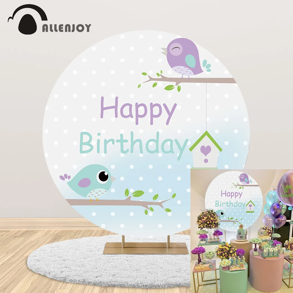 

Allenjoy happy birthday bird party wallpaper garden tree dot bokeh background for photography circle round backdrop table cover