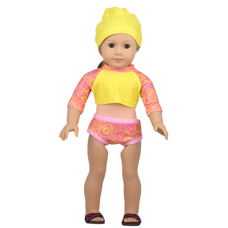 New Solid costume da bagno Doll Bikini + occhiali da sole costume da bagno sandali da spiaggia nuoto Fit Reborn Baby 43cm ragazze 18 pollici bambole americane