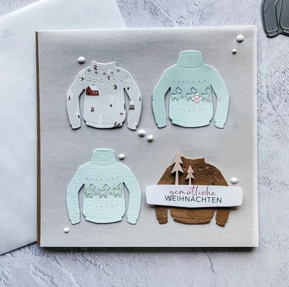 Piggy Craft metalowe matryce do wycinania matryce do wycinania świąteczne rękawiczki skarpetki swetry papier do scrapbookingu nóż rzemieślniczy