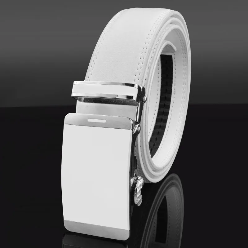 3.5cm Automatic Buckle belt men High Quality Waist Strap fashion genuine leather white Grain designer Waistband ceinture homme