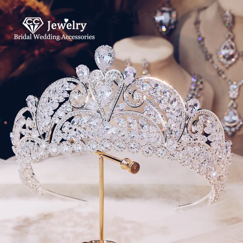 

CC Crown Wedding Hair Accessories for Women Bride Crystal Luxury Jewelry Bridal Tiara Headpiece Gift Cubic Crowns FO11