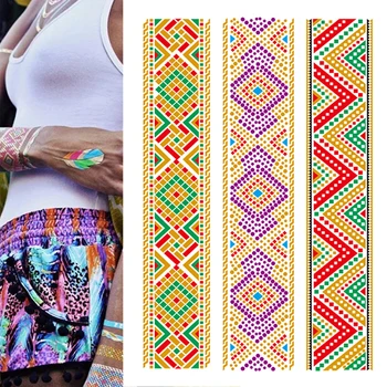 الوشم المؤقت الذهب والفضة المعدنية الوشم الذراع الجسم الوشم سوار رائع البوهيمي نمط فتاة DIY الذهبي فلاش الوشم