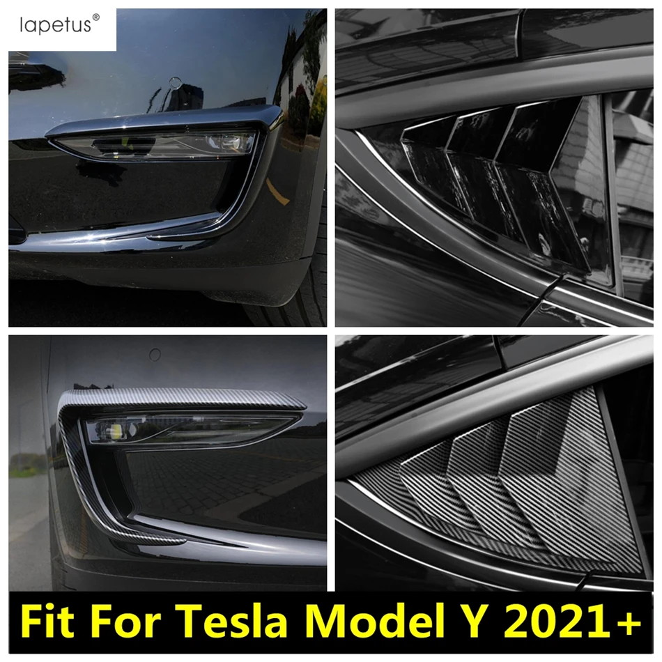 

For Tesla Model Y 2021 2022 Car Window Shutter Front Corner Fog Light Lamp Eyebrow Cover Trim Carbon Fiber / Black Accessories