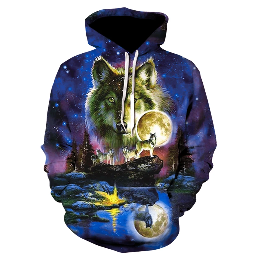 

Galaxy Wolf 3D Print Hoodies Men Casual Animal Pattern Hooded Sweatshirt Long Sleeve Pullover Unisex Autumn And Spring Clothes