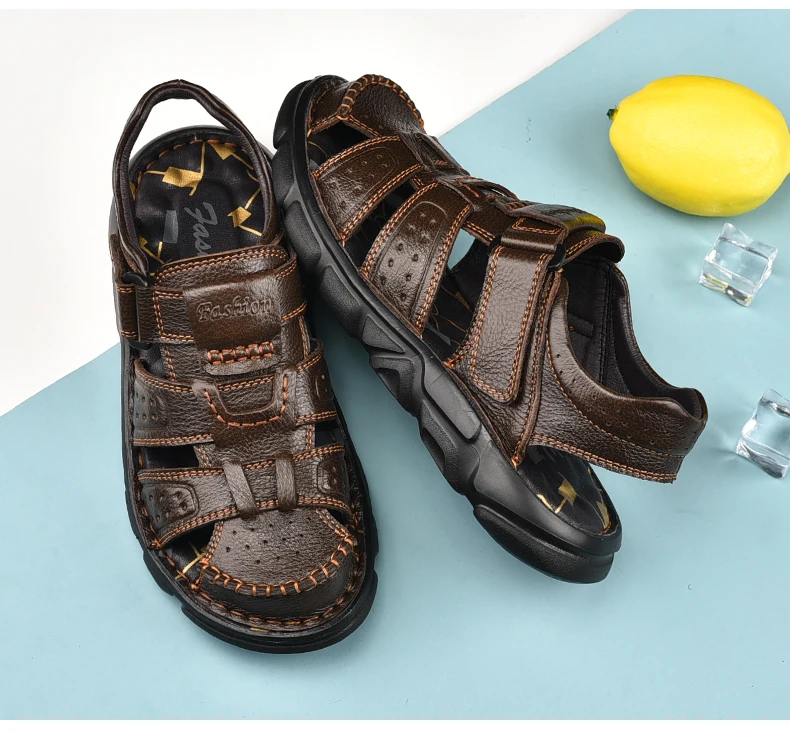 Echt leder Freizeit schuhe für Männer hochwertige klassische Herren Sandalen Sommer Outdoor Walking Herren Turnschuhe atmungsaktive Herren Sandalen – Detail 28