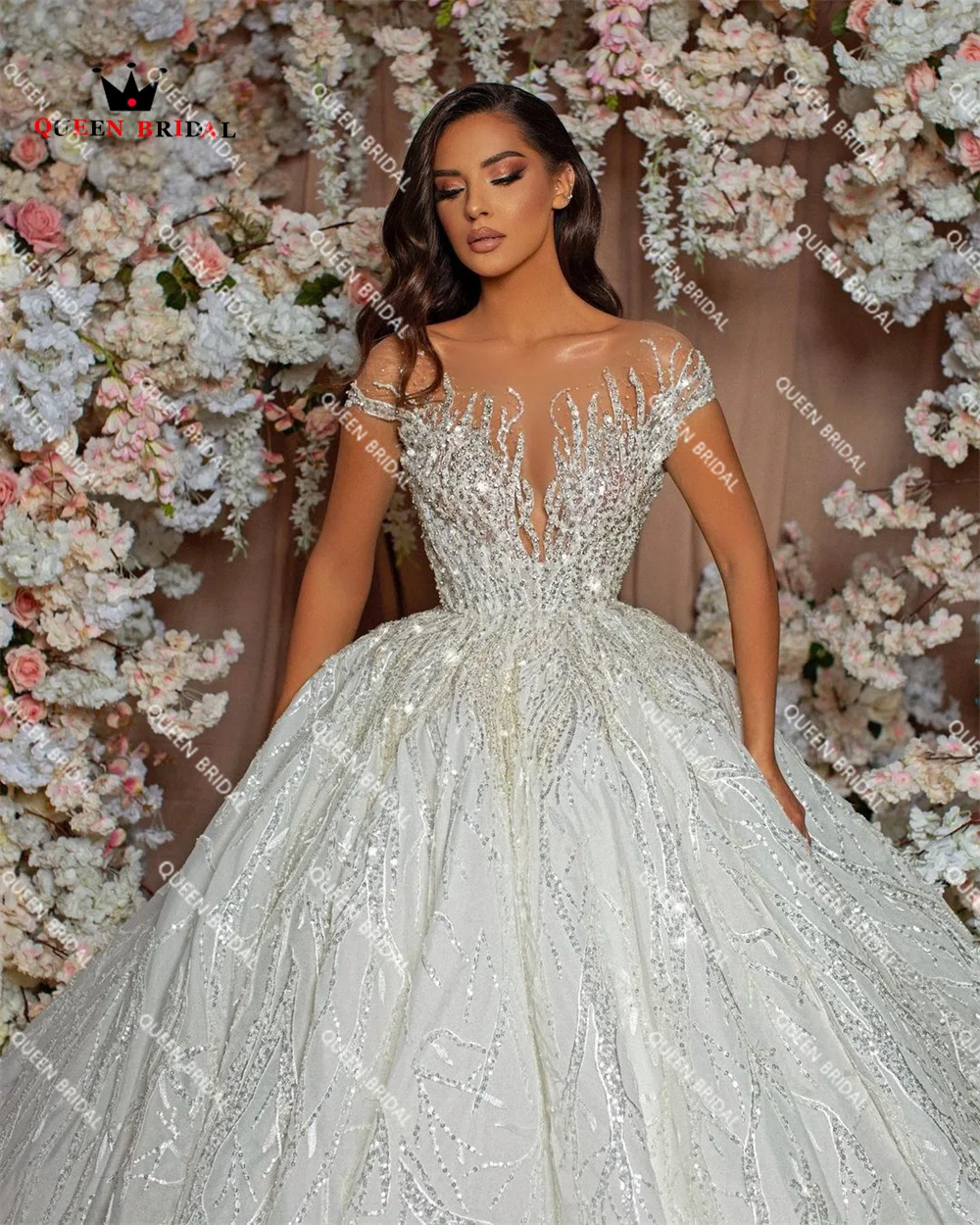 Luxury Wedding Dresses Ball Gown Puffy Tulle Lace Sequin Crystal Beaded Pearls 2023 New Design Bride Gowns Custom Made JY56