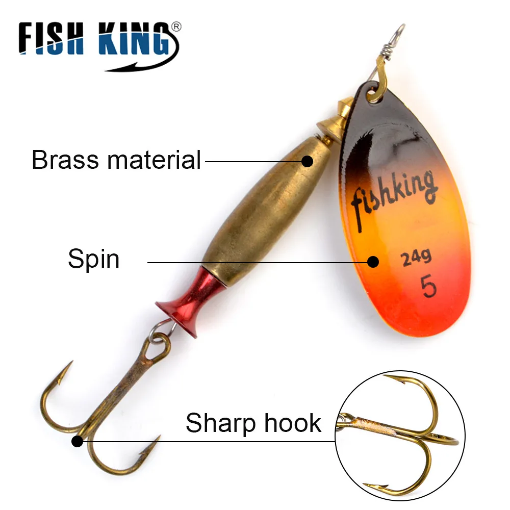 FISH KING 1PC Long cast 4#-18g 5#-24g Spinner Lure Bait Spoon Lures pike Metal Fishing Lure Bass Hard Bait With  Hooks