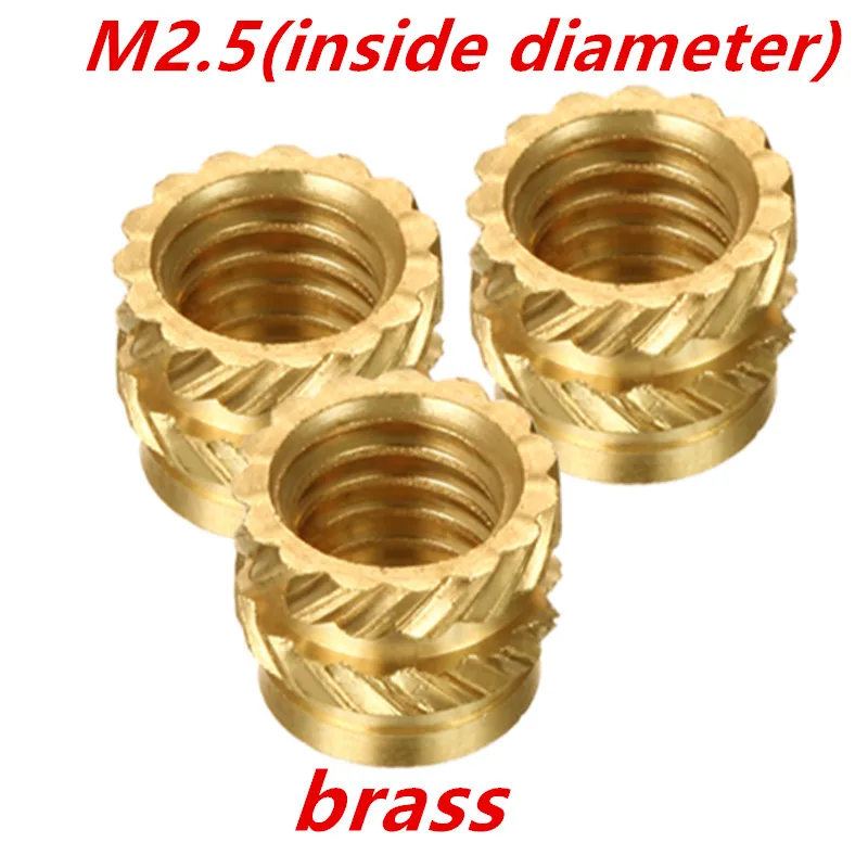 M2.5Brass Hot Melt Insert Nuts Heating Molding Copper Thread Insert Nut Double Twill Knurled Injection nut 261