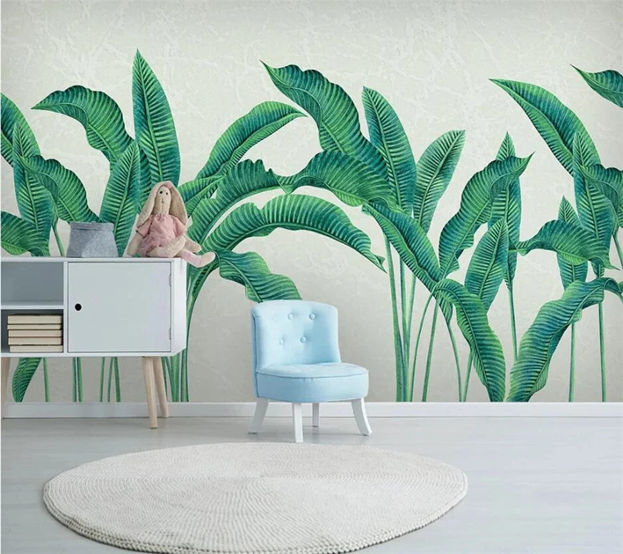 Custom wallpaper 3d mural papel de parede modern minimalist hand painted watercolor plant leaves Nordic TV background wall paper