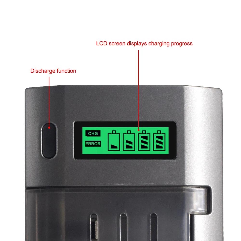 PALO Multi Usage 4 Slots LCD Display Battery Charger For Nimh Nicd 1.2V AA AAA C D Size or 9V Rechargeable Battery Quick Charger