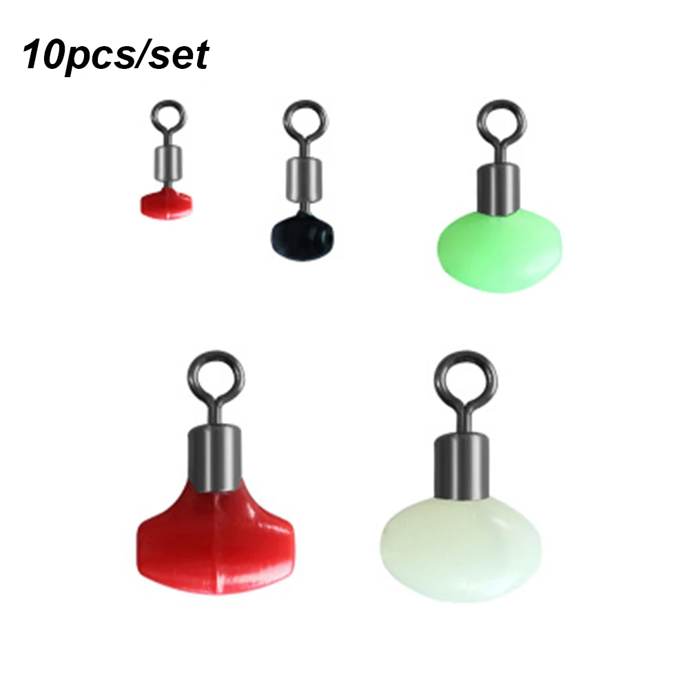 10 PCs/Set Cross-Line Fishing Swivels Connect T Shape Pulley Slide Bead Rig Connector Luminous Green Fishing Terminal Tackle