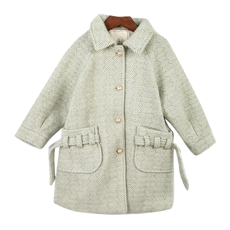 High End Girls Woolen Coat Fall Winter Long Cotton Padded Thickened Soft Woolen Jacket Overcoat Kid Noble Woollen Outerwear P383