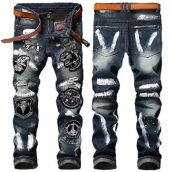 New arrive men's slim retro blue jeans high quality eagle badge street fashion pants light luxury stylish sexy casual jeans men;