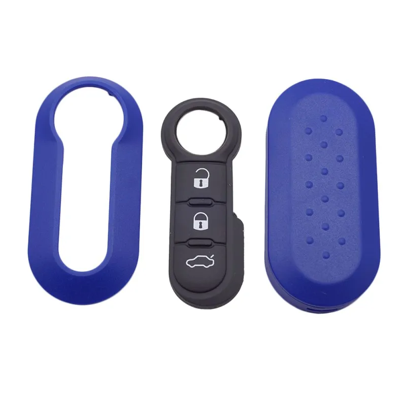 Cocolockey Remote Flip Key Shell Case Car Key Pad for Fiat 500 Panda Punto Bravo Replacement Key Case 3 Button Rubber Button Pad