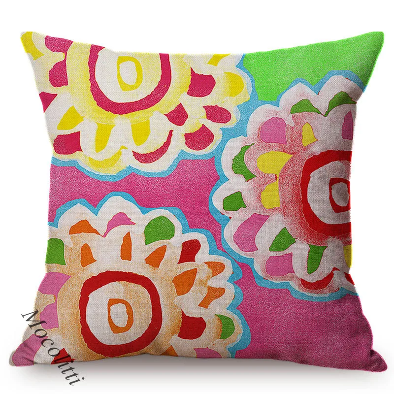 Hand Painted Water Color Flowers Sofa Decoration Cushion Cover Bohemia Style Cotton Linen Room Bed Throw Pillow Case cojines