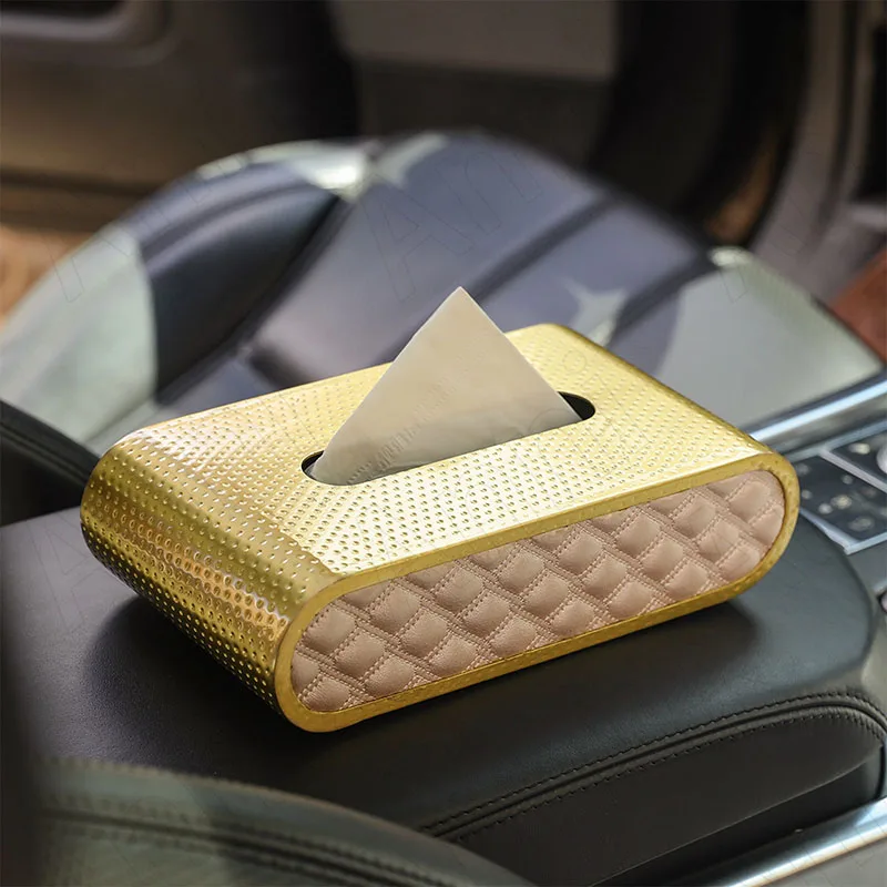 Creativity Honeycomb Brass Car Tissue Holder European Luxury Leather Paper Towel Organization Home Dining Table Napkin Holder