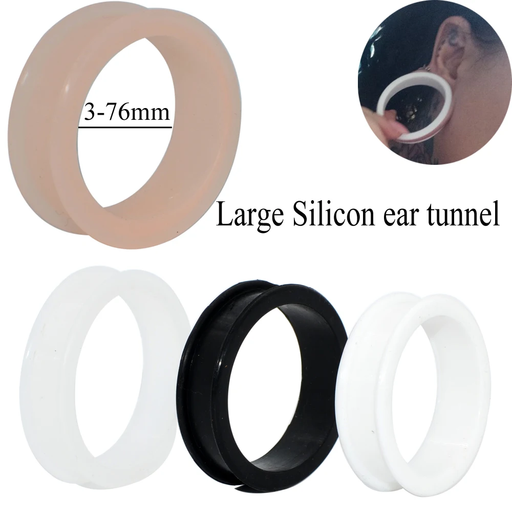 1pair Large Size Ear Silicon Ear Plugs Retainer Expander Silicone Flexi Soft Hollow Flesh Tunnel Piercing Stretchers Earrings