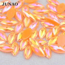 JUNAO 5*10mm 7*15mm Orange AB Flat Back Pearl Half Pearl Sticker Glue On Crystal Strass Acrylic Stones For Decorations