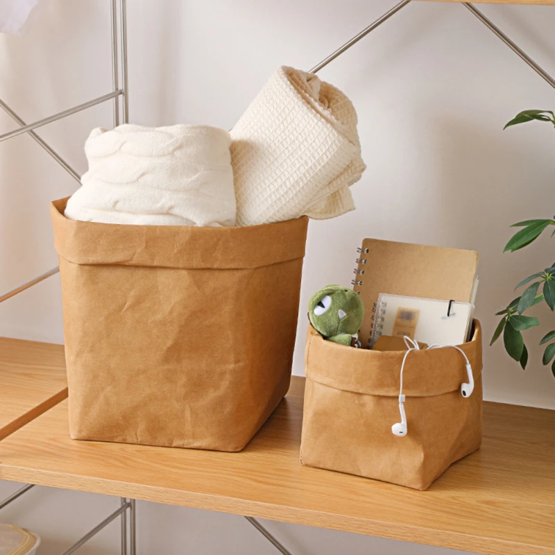 Washable Kraft Paper Bag Sundries Clothes Storage Bag Toolkit Flower Pot Fruit Vegetables Storage Bag S M L Storage Bag