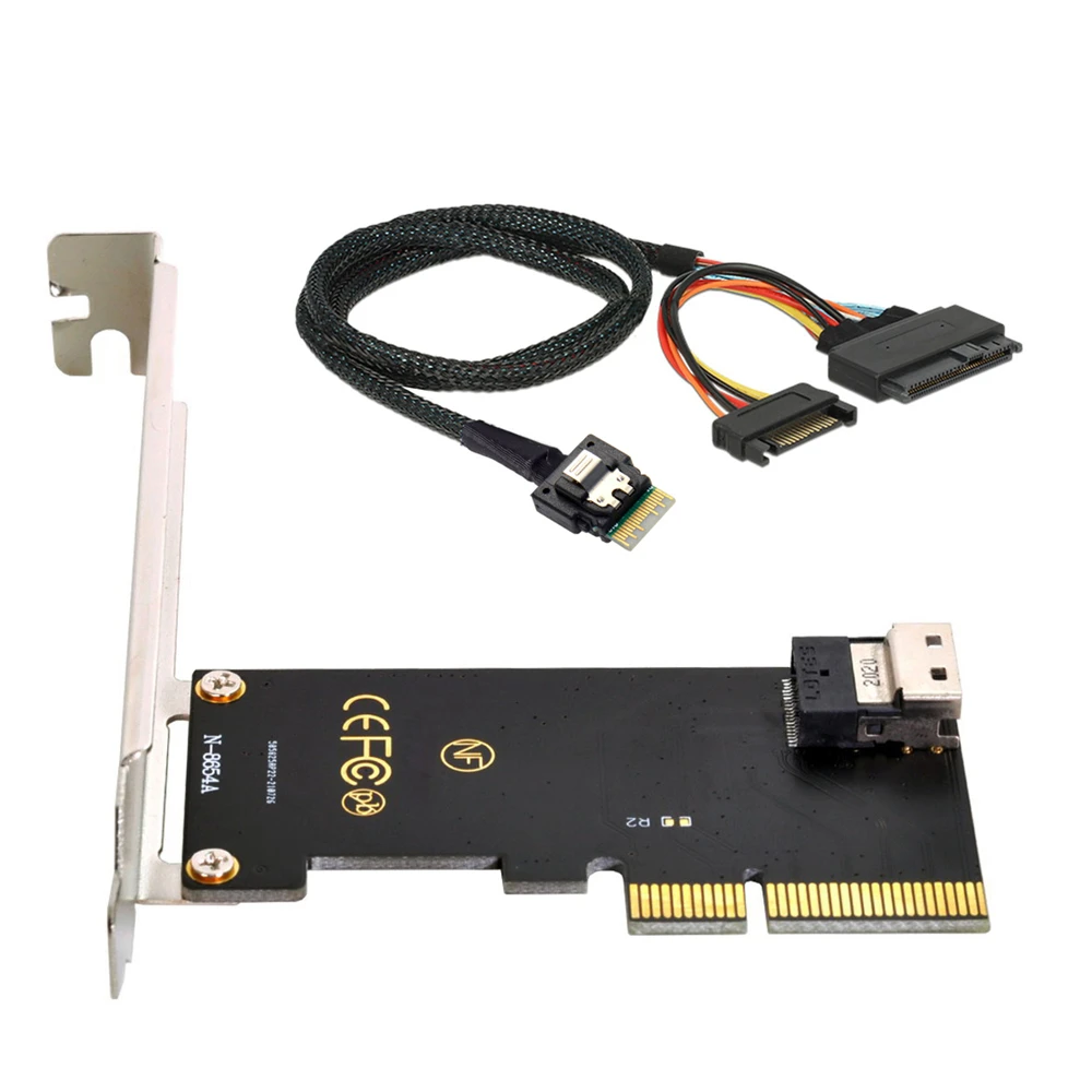 PCI-E 3.0 4.0 to SFF-8654 Slimline SAS Card Adapter and U.2 U2 SFF-8639 NVME PCIe SSD Cable for Mainboard SSD