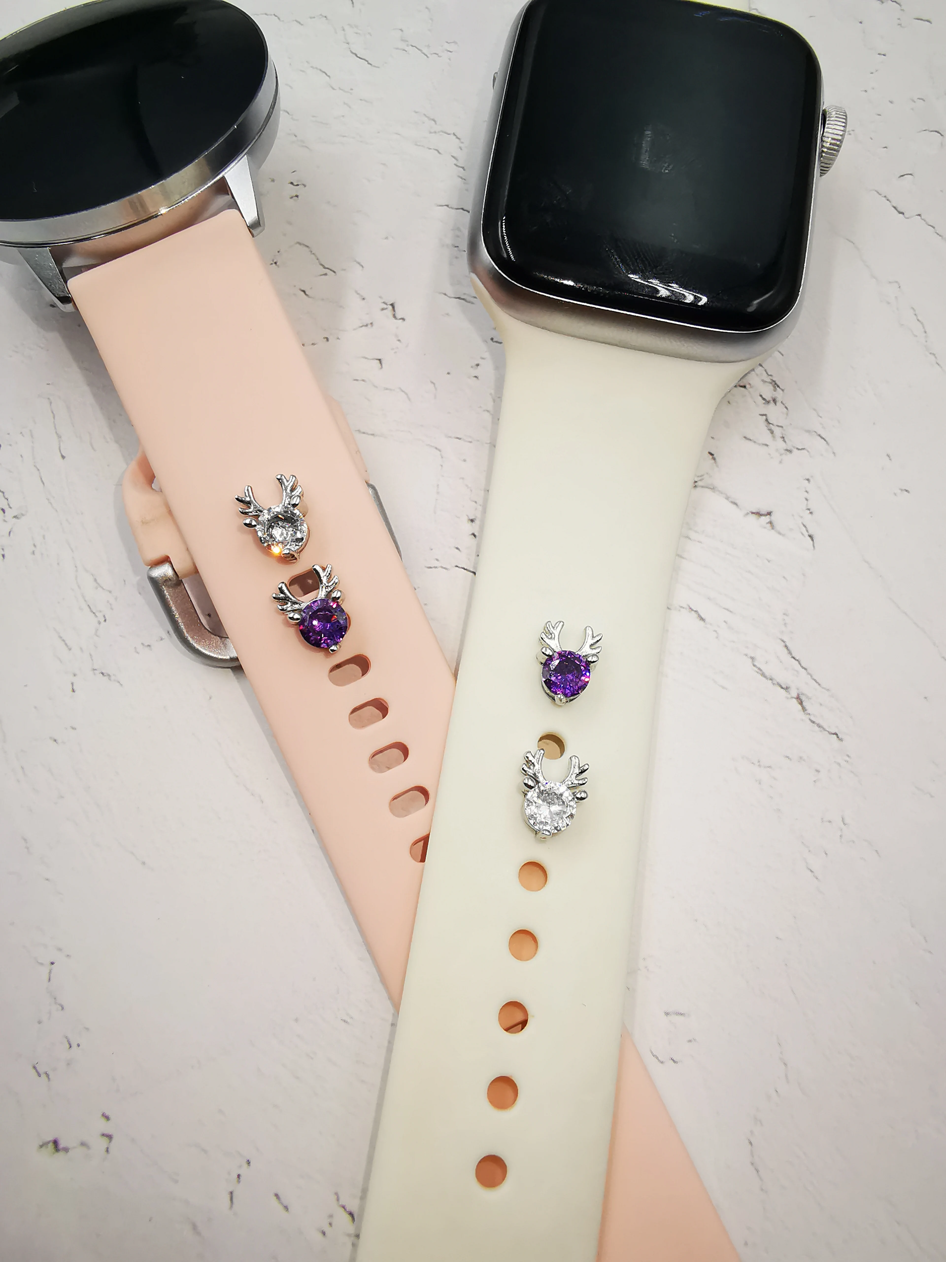 กวาง Charms ตกแต่งแหวนสำหรับ Apple นาฬิกาเครื่องประดับเพชรสมาร์ทนาฬิกาซิลิโคนสายคล้องคอสำหรับ Iwatch สร้อยข้อมือ