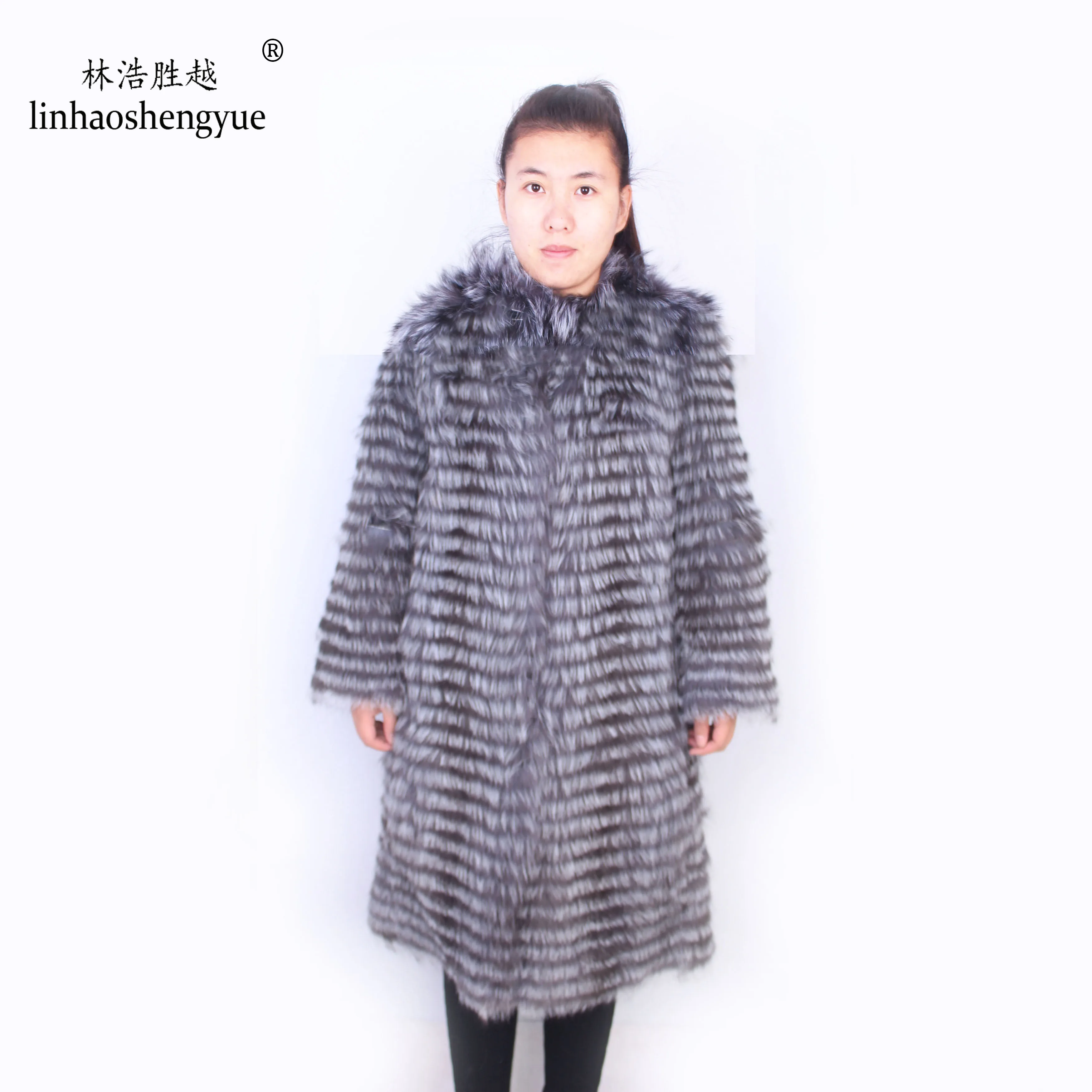 

Linhaoshengyue-Silver Fox Fur Coat for Women, Lithium Plus, Long 90cm, Round Neck,Real Silver Fox Fur Coat ,Winter Warm