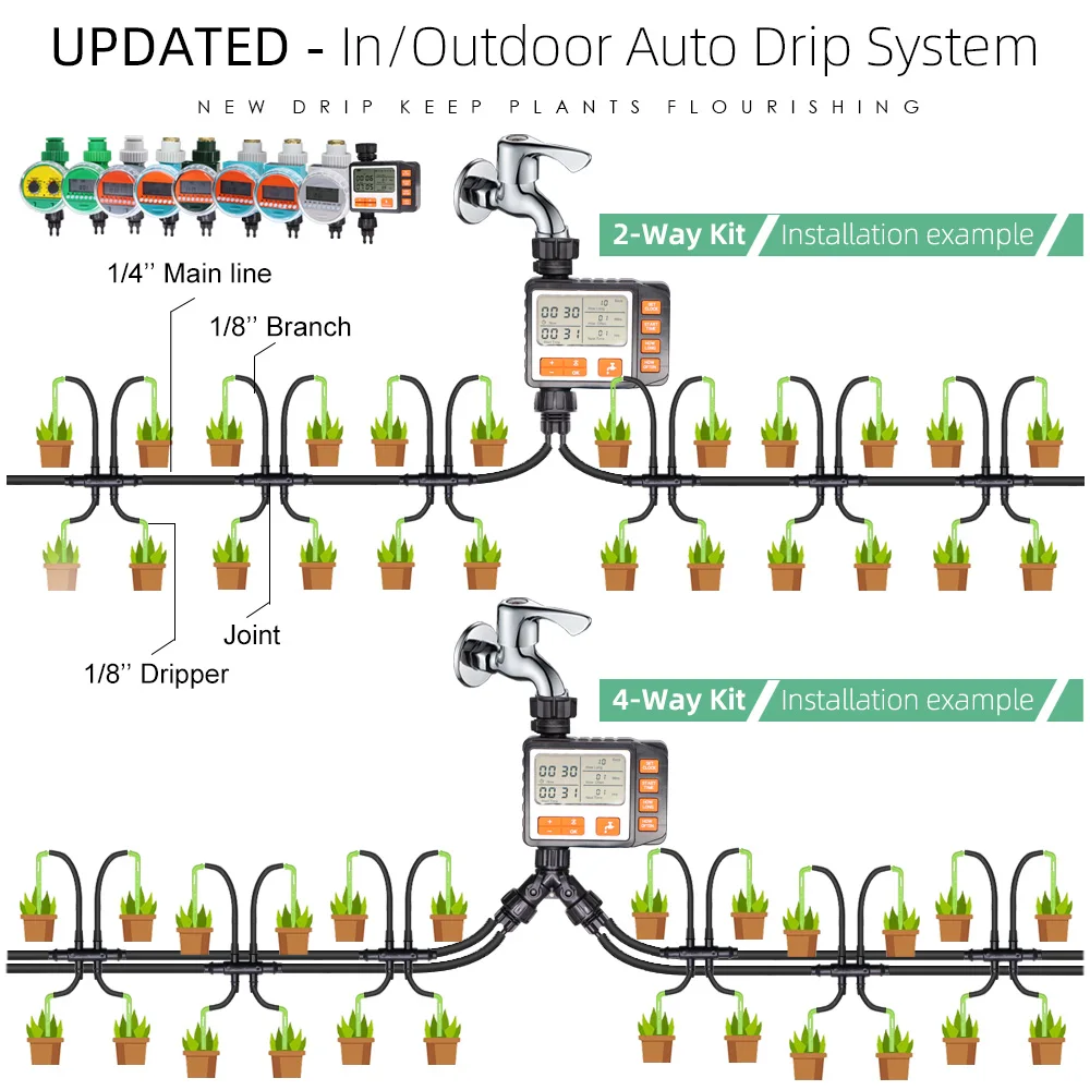 MUCIAKIE Garden Automatic Timer 4/7mm 3/5mm Hose Watering System Micro Drip Irrigation Kit Elbow Arrow Emitter for Bonsai Plant