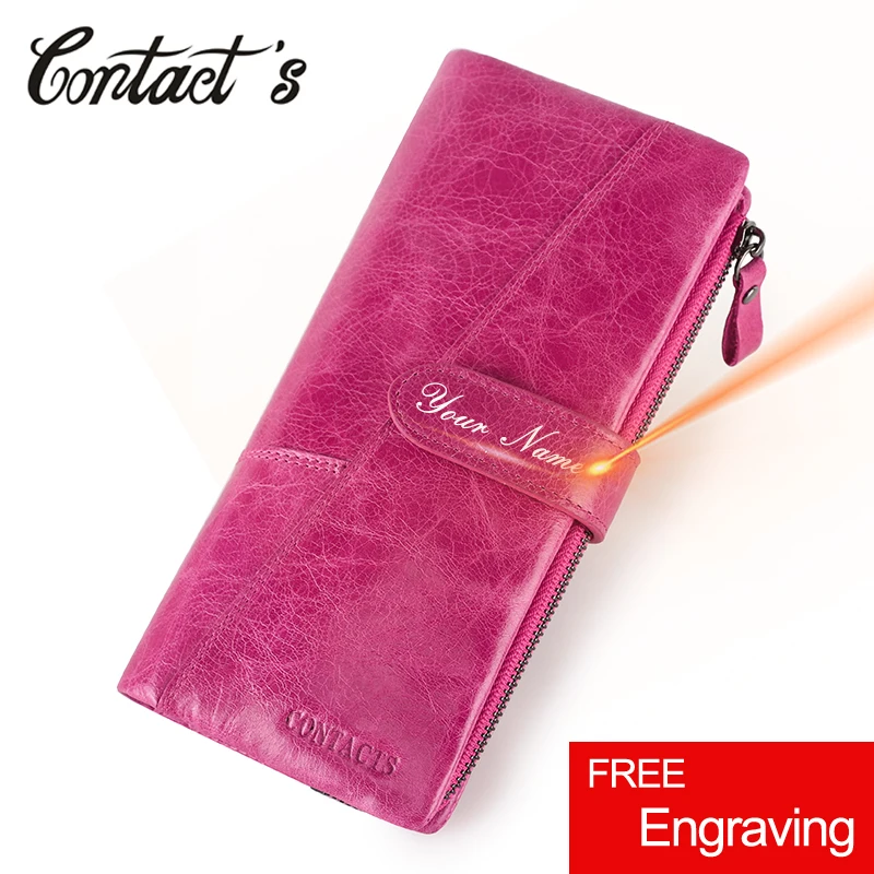 Contact\'s Name Engrave Fashion Long Purse Genuine Leather Wallet Women Luxury Brand Card Holder Portfolio Money Bag Carteiras