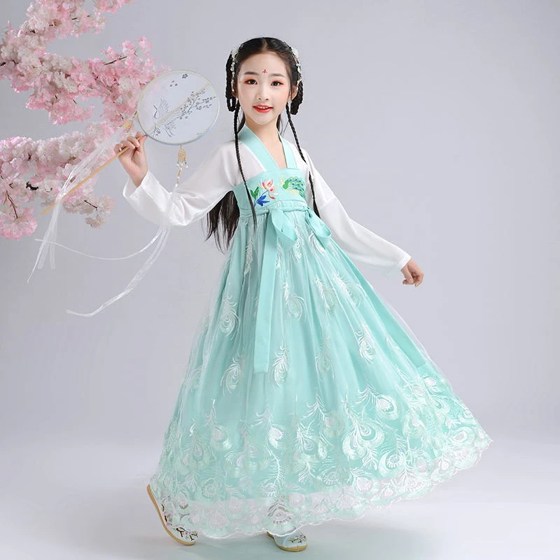 

kung fu Girl's Han Fu Princess Birthday Party Perform Dress Embroidery Cheongsam Traditional Kids Wedding Evening Dress new