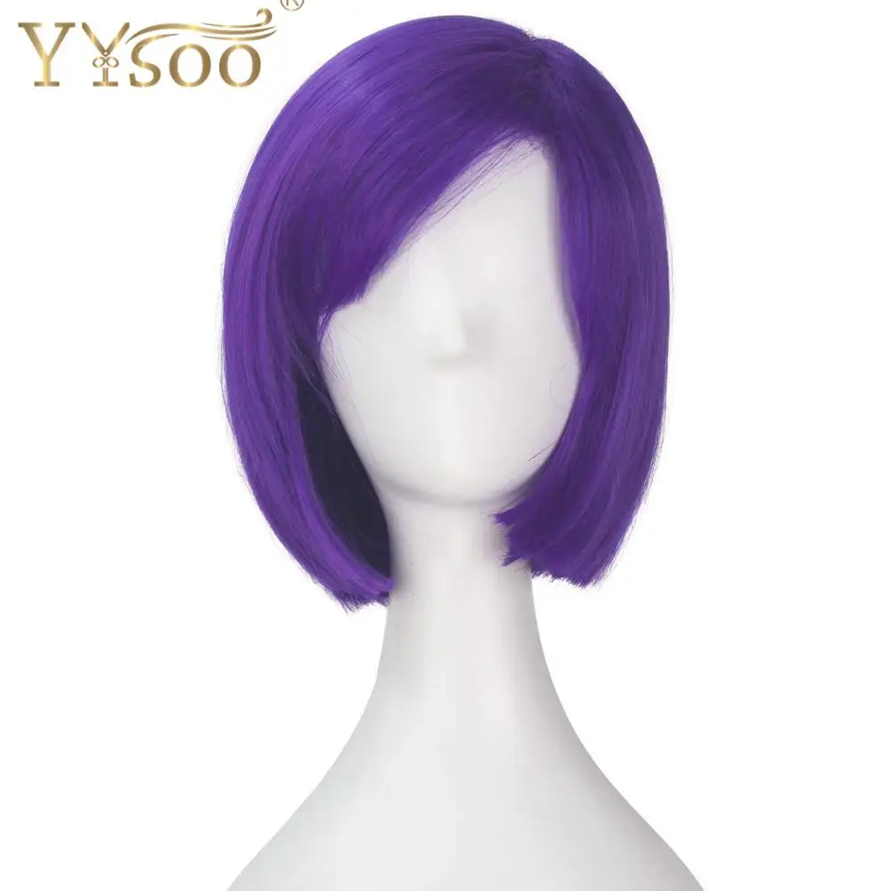 YYsoo  Short Purple Synthetic Hair Cosplay Wigs for Women Synthetic  Bob Purple Wigs with Bangs Natural Straight No Lace Wig