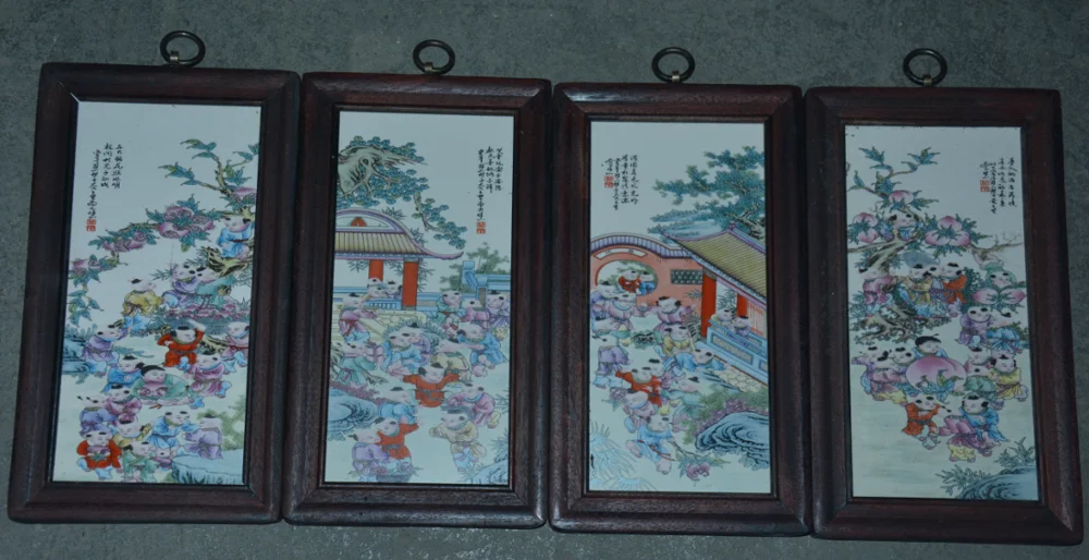 Antique porcelain brand painting, ancient Chinese children party, 4 pieces/pack, Hand-painted crafts, best collection