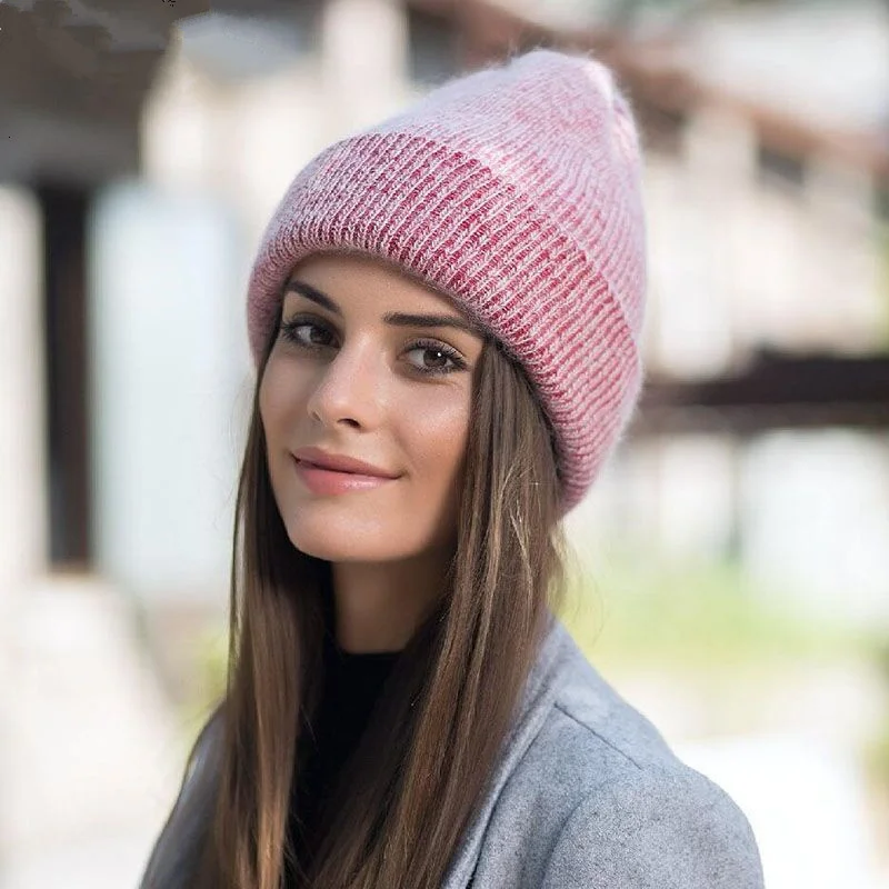 Gorro sencillo de piel de conejo para mujer y niña, gorro de lana cálido para invierno, 2022